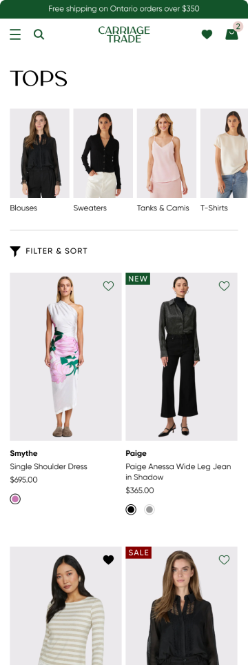 Fashion store tops product listing page, mobile design by port80