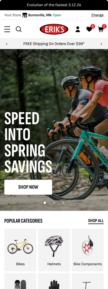 Bike store homepage, mobile design by port80
