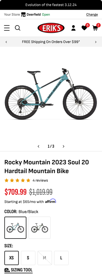 Erik’s Bike Board & Ski mobile product page - port80 Project