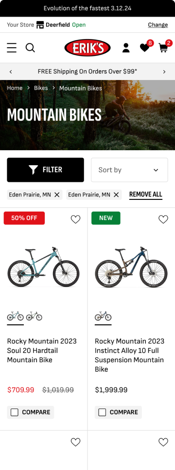 Bike store mountain bike product page, mobile design by port80