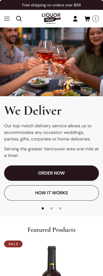 Liquor store We Deliver homepage, mobile design by port80