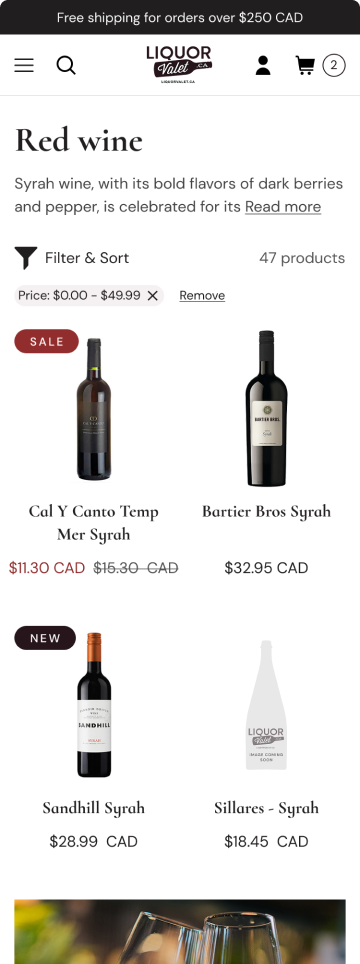 Liquor store product listing page, mobile design by port80