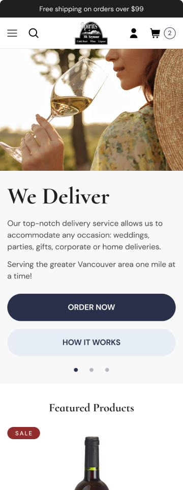 Liquor store We Deliver homepage, mobile design by port80