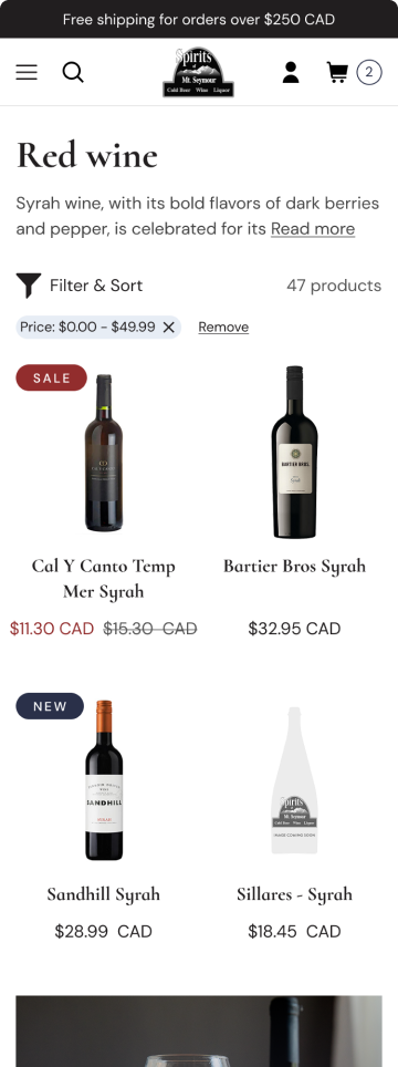 Liquor store product listing page, mobile design by port80
