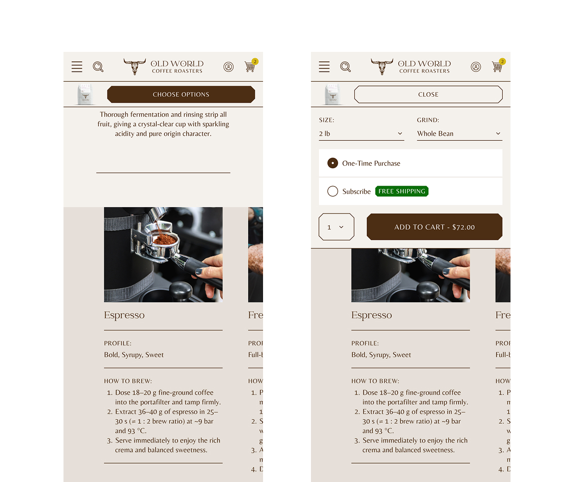 Old World Coffee Roasters ecommerce project by Port80