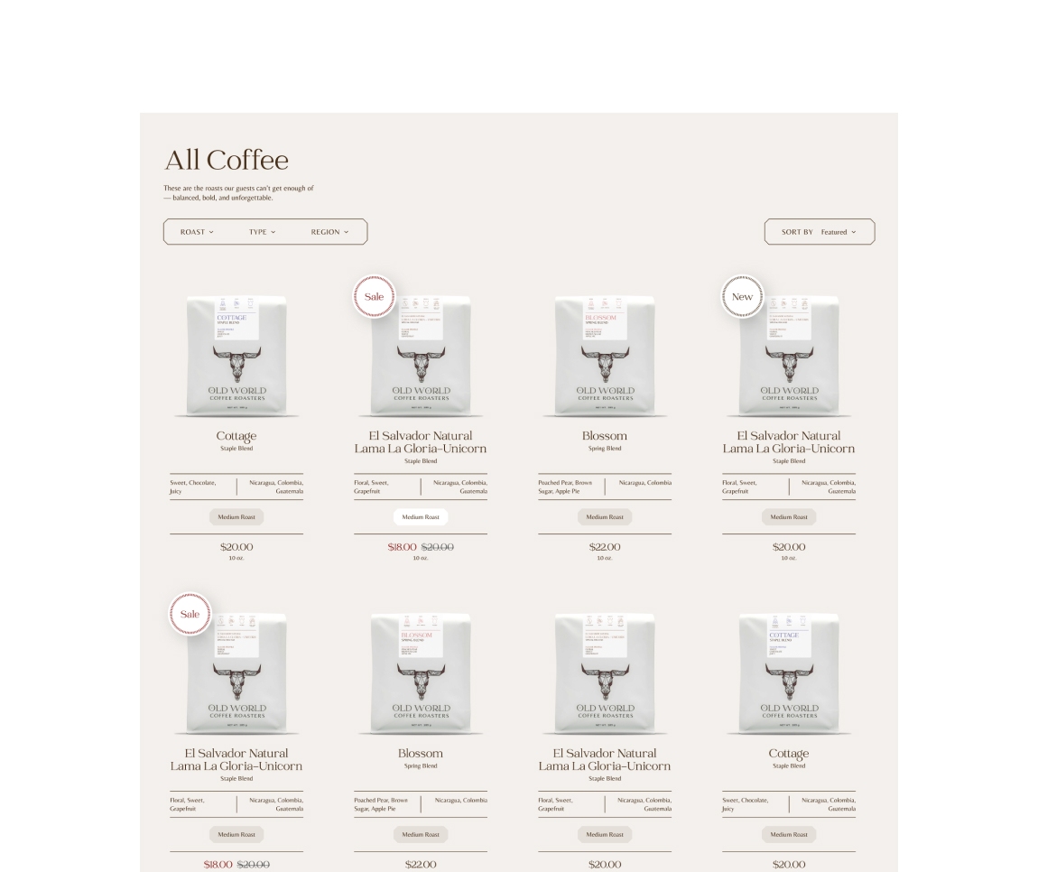 Old World Coffee Roasters ecommerce project by Port80
