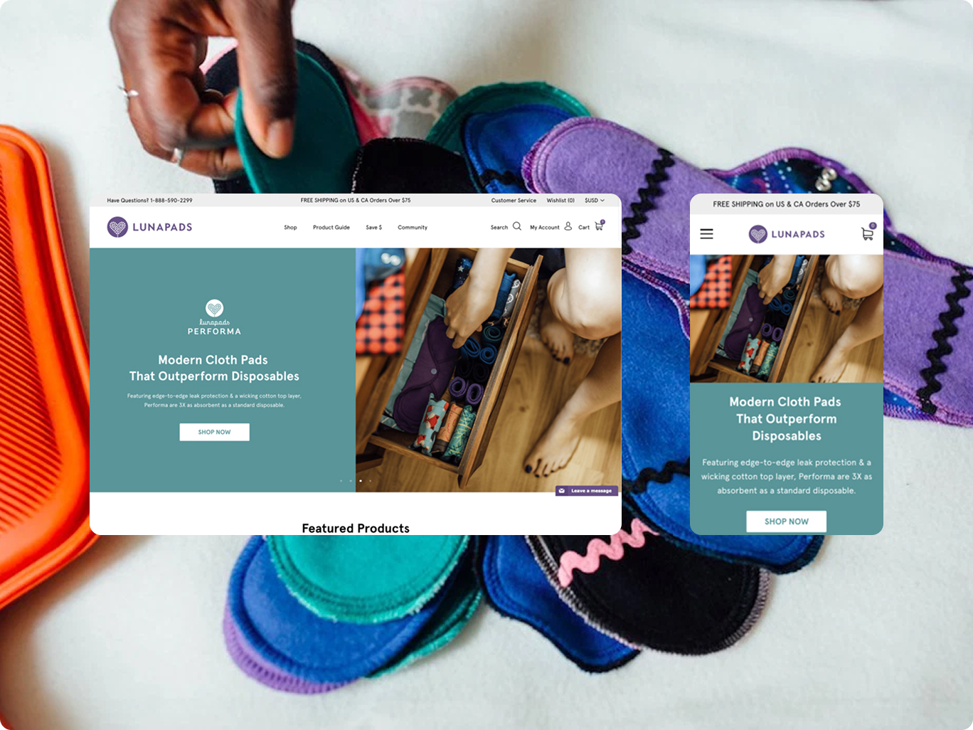 Lunapads Shopify store design