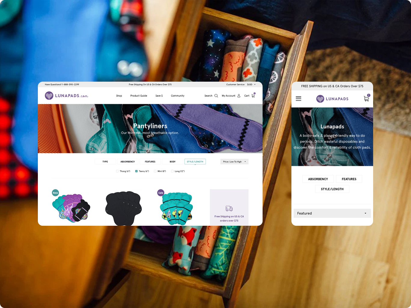 Lunapads Shopify store screenshot