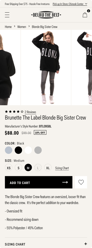 Fashion store product page, mobile design by port80