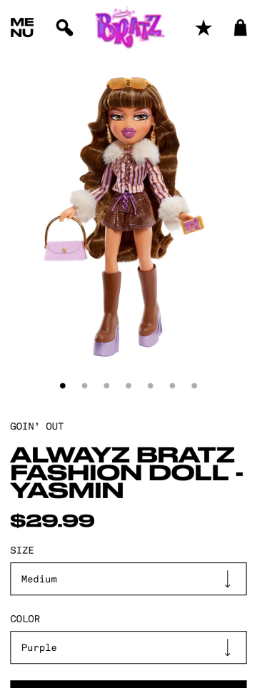 Bratz toy store product page, mobile design by port80