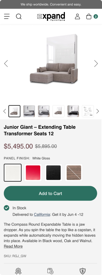 Furniture store product page, mobile design by port80