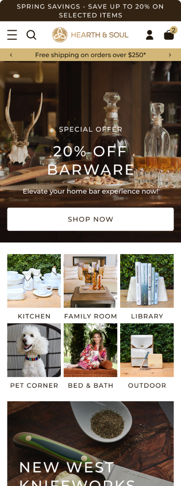 Specialty food store homepage, mobile design by port80