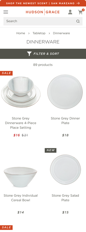 Pool and spa store product listing page, mobile design by port80
