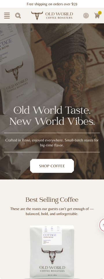 Old World Roast coffee store homepage, mobile design by port80