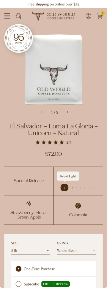 Coffee store product page, mobile design by port80