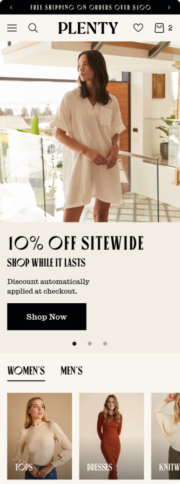 Plenty fashion store product listing page, mobile design by port80