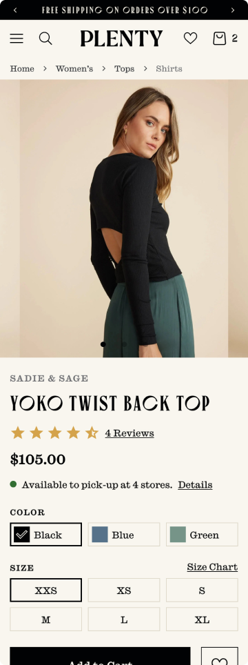 Plenty fashion store product page, mobile design by port80