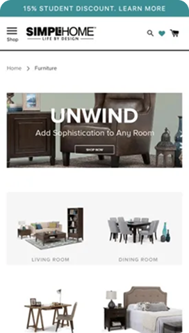 Simpli Home mobile homepage - Port80 Project