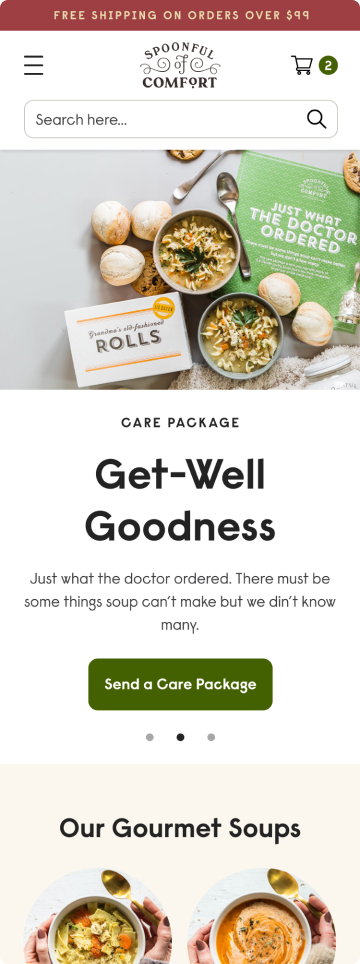 Specialty food store homepage, mobile design by port80