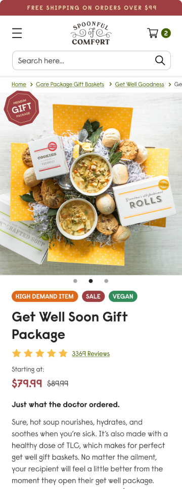 Specialty food store product page, mobile design by port80