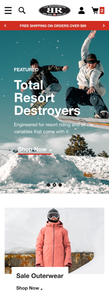 Skate and board store homepage, mobile design by port80