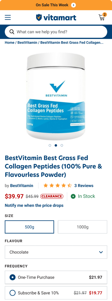 Supplement store product page, mobile design by port80