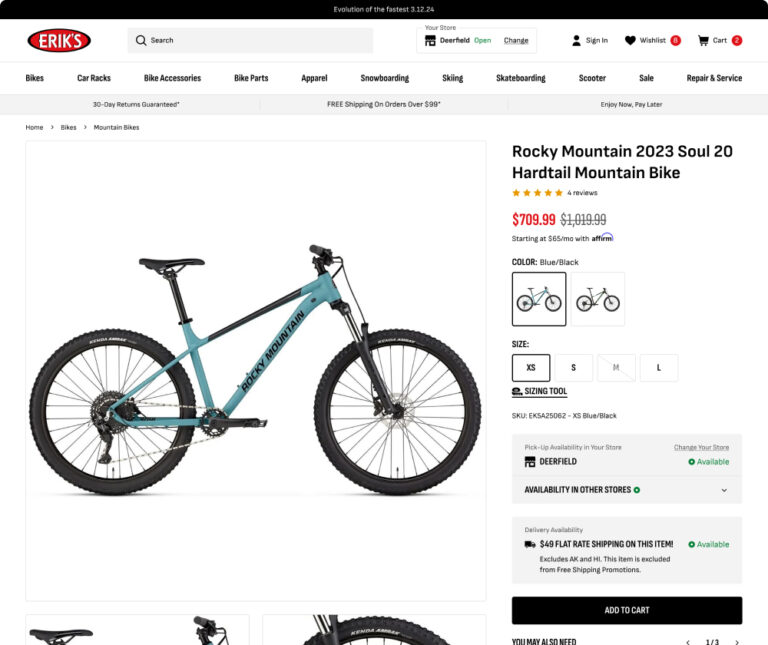Erik’s Bike Board & Ski desktop product page – Port80 ecommerce project
