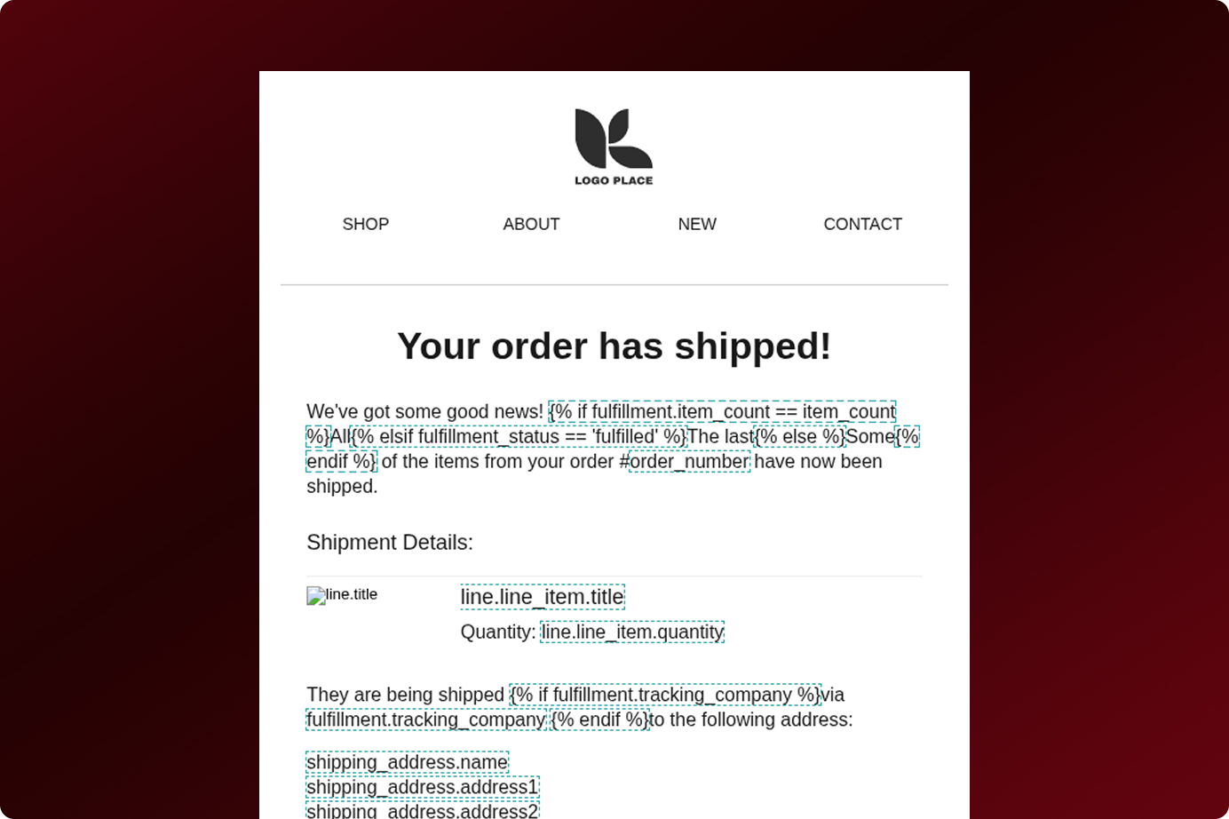 Klaviyo order-shipped notification email design
