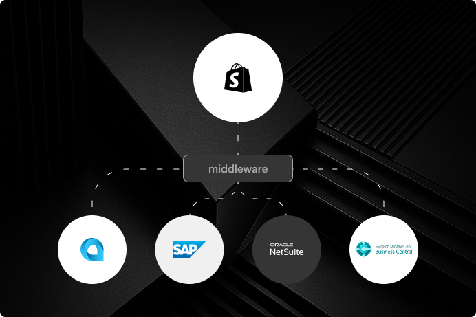 Illustration of a Shopify store connected to apps and integrations