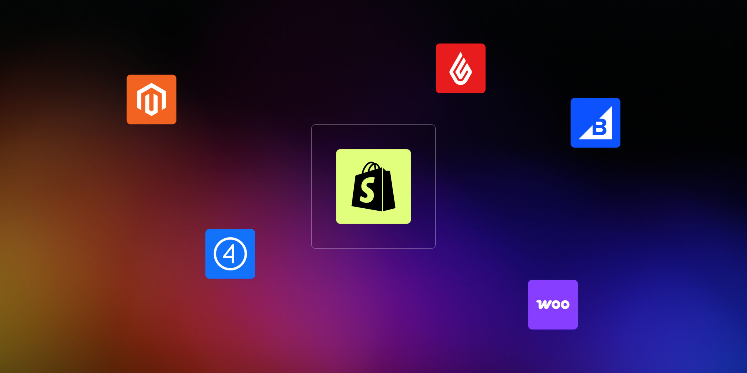 Illustration of migrating to Shopify from platforms including Magento, WooCommerce and Klaviyo