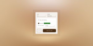 Shopify subscription product page on a tan background