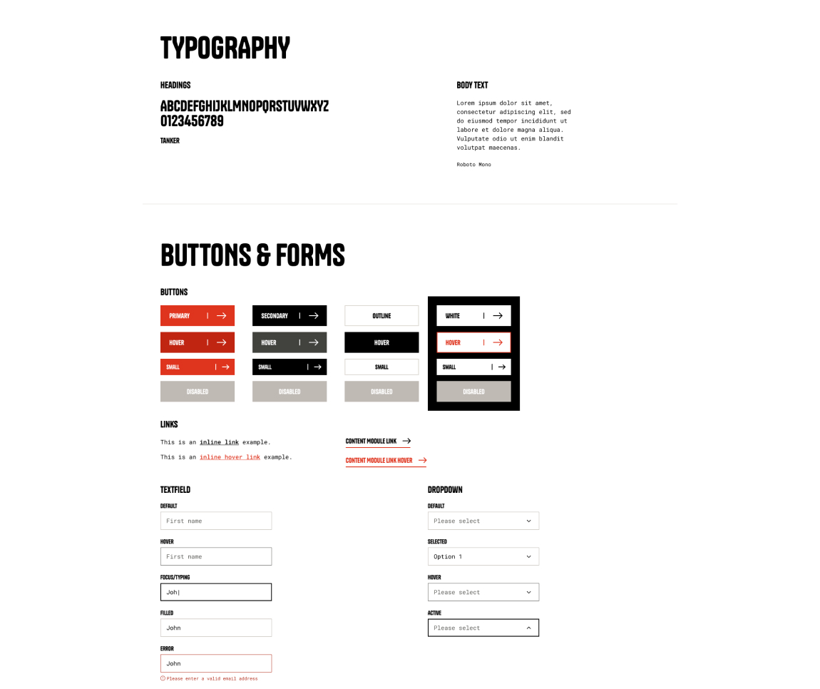 Design system for the Gemstone Grass Fed Beef custom Shopify theme showing typography, buttons, and form components — by port80