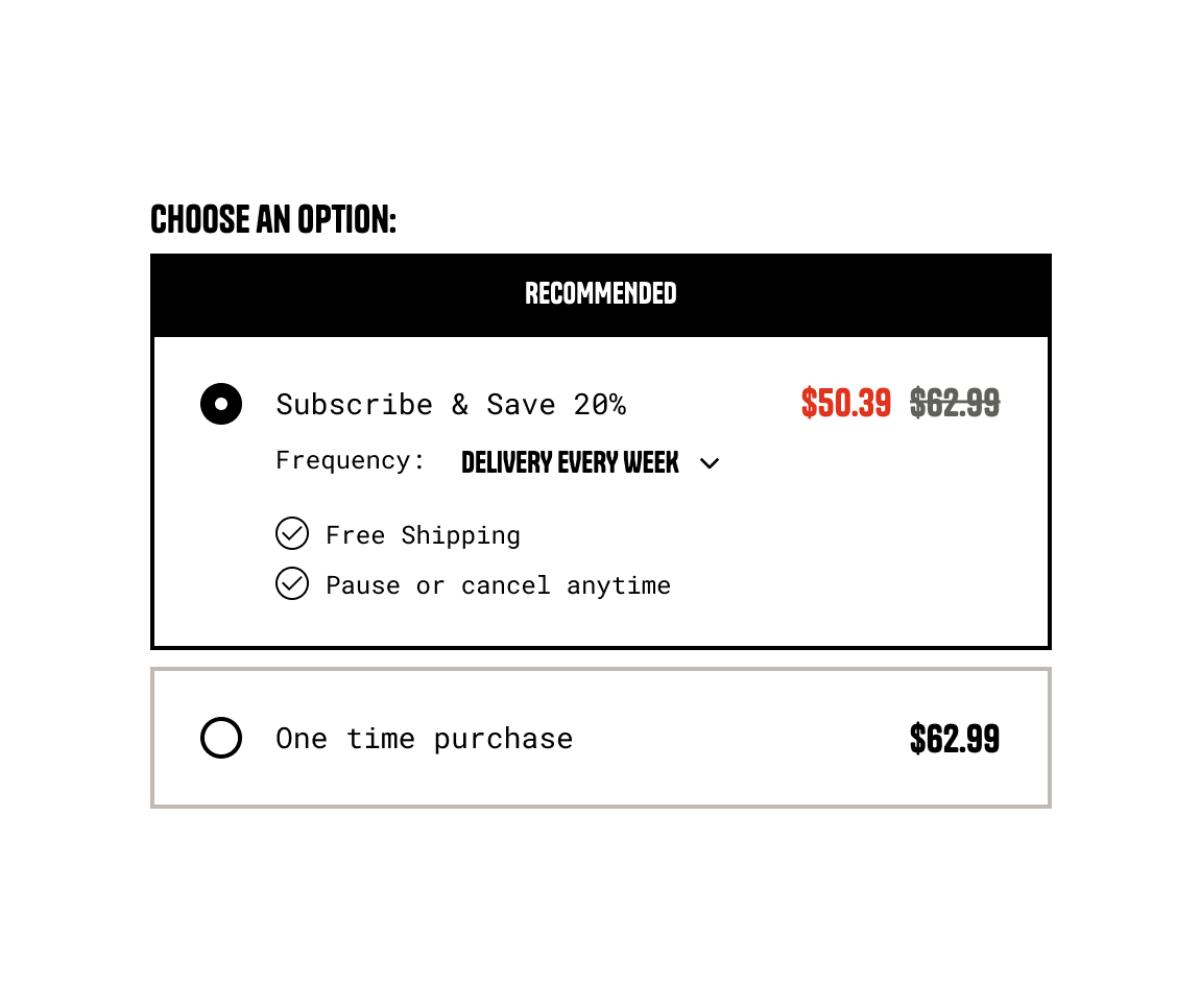 Gemstone Grassfed Beef product page showing one time and subscription purchase options