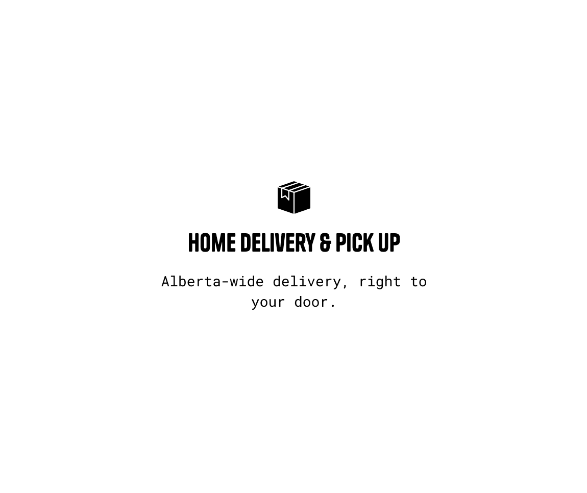 Home delivery and pick up graphic from the Gemstone Grass Fed Beef Shopify store, offering Alberta-wide delivery