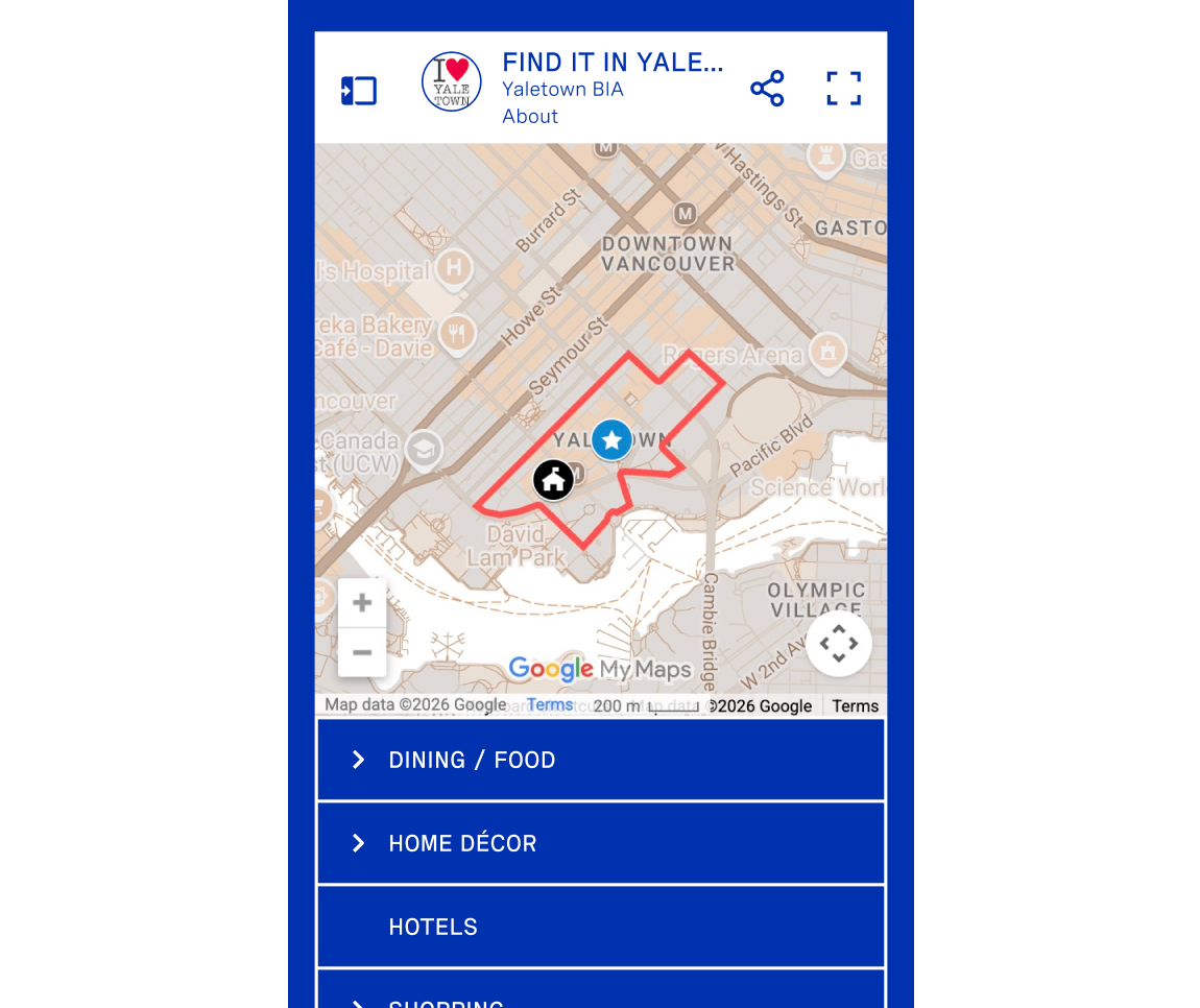 Yaletown Find It In Yaletown interactive neighbourhood map, mobile design by port80