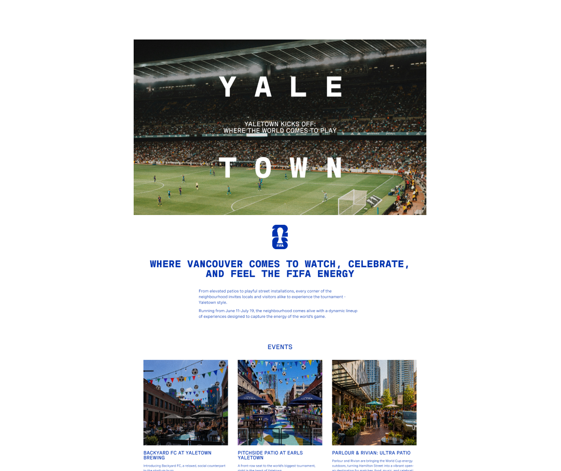 Yaletown homepage hero over a stadium, desktop design by port80