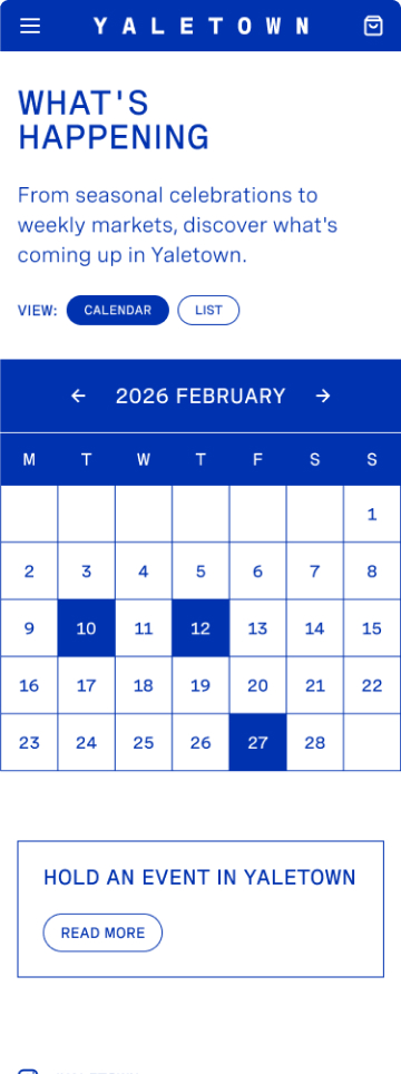 Yaletown What's Happening events calendar page, mobile design by port80