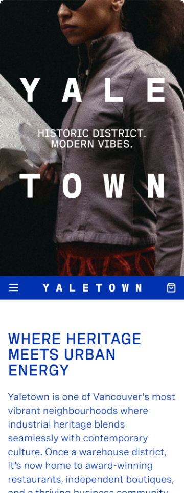 Yaletown Where Heritage Meets Urban Energy homepage, mobile design by port80